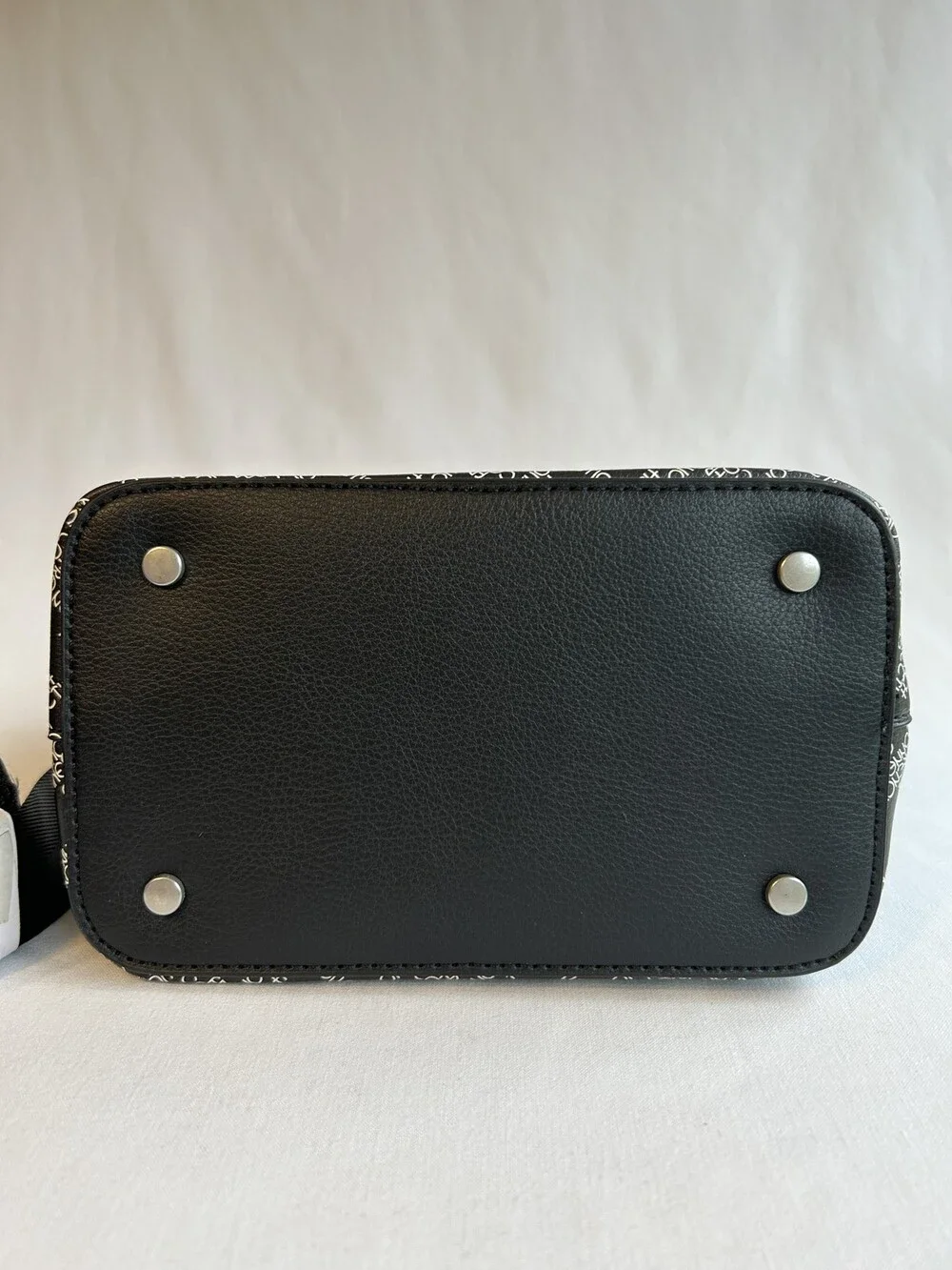 French Connection Bucket Shoulder Bag Black Adina Monogram Logo Purse